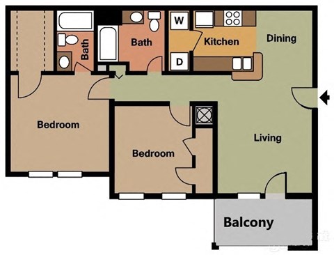 2 Bedroom Floorplan  at Baldwin Farms Apartments, Robertsdale, AL